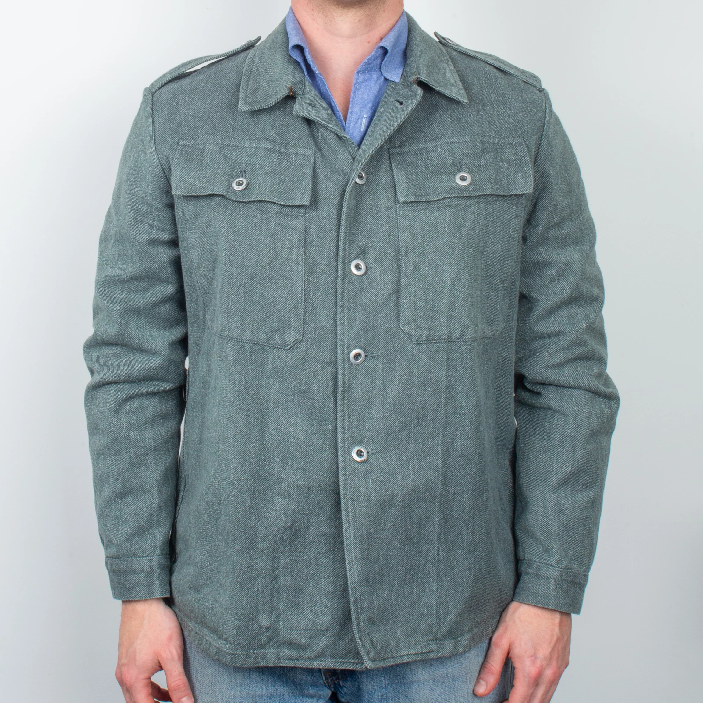 60s Vintage Swiss Army Salt & Pepper Denim Chore Jacket - Medium - Image 9